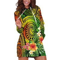 Polynesia Hoodie Dress Pasifika Tribal with Tropical Flowers - Wonder Print Shop