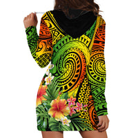 Polynesia Hoodie Dress Pasifika Tribal with Tropical Flowers - Wonder Print Shop