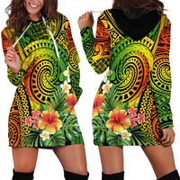 Polynesia Hoodie Dress Pasifika Tribal with Tropical Flowers - Wonder Print Shop