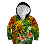 Polynesia Kid Hoodie Pasifika Tribal with Tropical Flowers - Wonder Print Shop