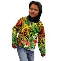 Polynesia Kid Hoodie Pasifika Tribal with Tropical Flowers - Wonder Print Shop