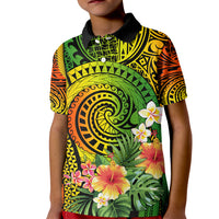 Polynesia Kid Polo Shirt Pasifika Tribal with Tropical Flowers - Wonder Print Shop