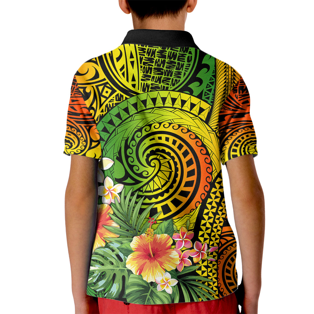 Polynesia Kid Polo Shirt Pasifika Tribal with Tropical Flowers - Wonder Print Shop