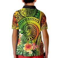 Polynesia Kid Polo Shirt Pasifika Tribal with Tropical Flowers - Wonder Print Shop
