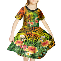 Polynesia Kid Short Sleeve Dress Pasifika Tribal with Tropical Flowers - Wonder Print Shop