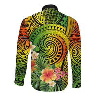 Polynesia Long Sleeve Button Shirt Pasifika Tribal with Tropical Flowers - Wonder Print Shop