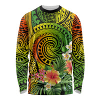 Polynesia Long Sleeve Shirt Pasifika Tribal with Tropical Flowers - Wonder Print Shop