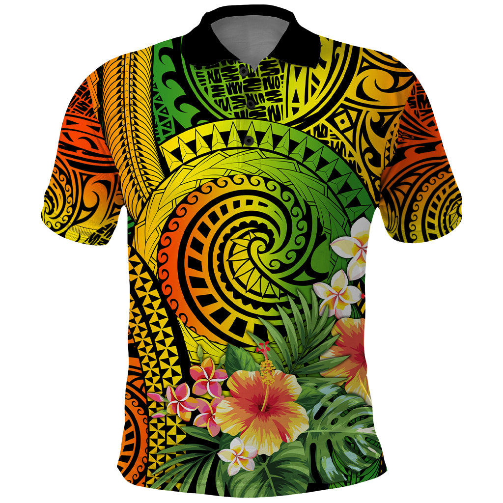 Polynesia Polo Shirt Pasifika Tribal with Tropical Flowers - Wonder Print Shop