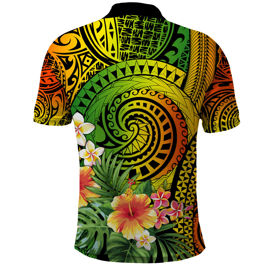 Polynesia Polo Shirt Pasifika Tribal with Tropical Flowers - Wonder Print Shop