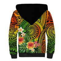 Polynesia Sherpa Hoodie Pasifika Tribal with Tropical Flowers - Wonder Print Shop