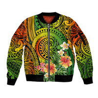 Polynesia Sleeve Zip Bomber Jacket Pasifika Tribal with Tropical Flowers - Wonder Print Shop