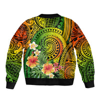 Polynesia Sleeve Zip Bomber Jacket Pasifika Tribal with Tropical Flowers - Wonder Print Shop