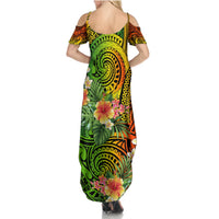 Polynesia Summer Maxi Dress Pasifika Tribal with Tropical Flowers - Wonder Print Shop