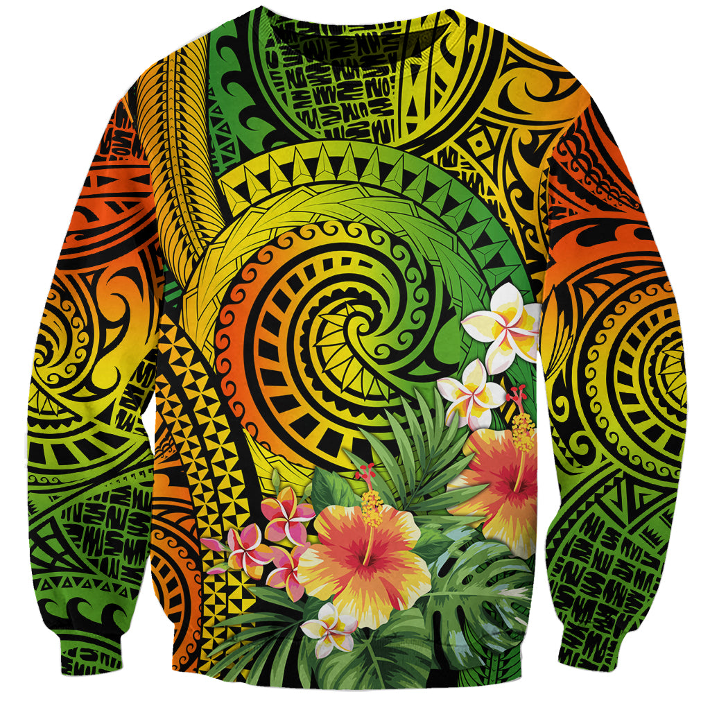 Polynesia Sweatshirt Pasifika Tribal with Tropical Flowers - Wonder Print Shop