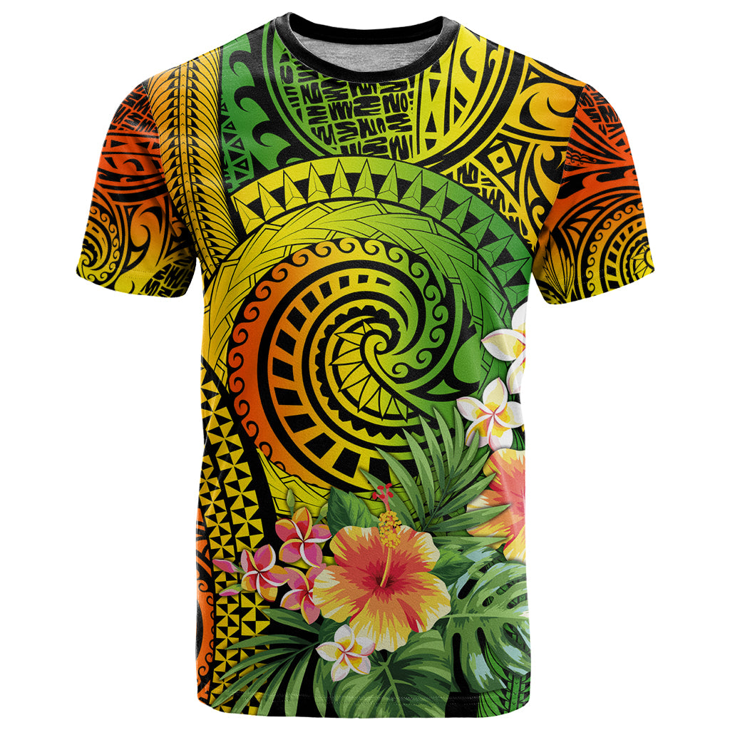 Polynesia T Shirt Pasifika Tribal with Tropical Flowers - Wonder Print Shop