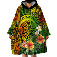 Polynesia Wearable Blanket Hoodie Pasifika Tribal with Tropical Flowers - Wonder Print Shop