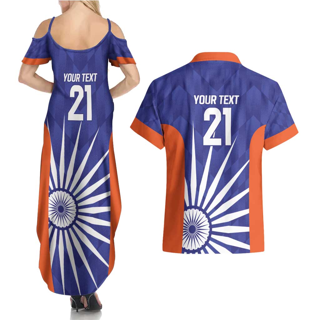 India Cricket Custom Couples Matching Summer Maxi Dress and Hawaiian Shirt Ashoka Chakra with Flag Style LT9 - Wonder Print Shop