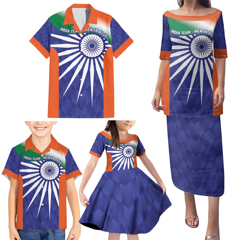 India Cricket Custom Family Matching Puletasi and Hawaiian Shirt Ashoka Chakra with Flag Style - Wonder Print Shop