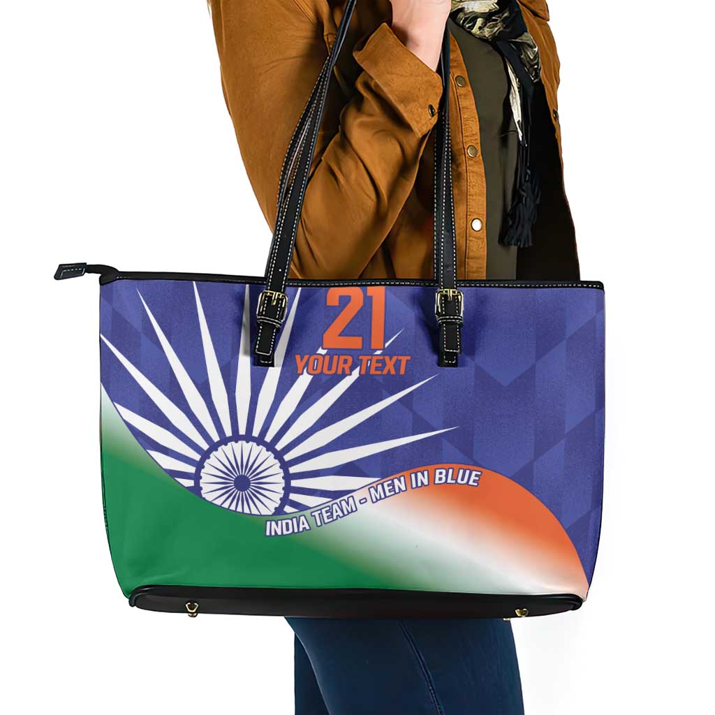 India Cricket Custom Leather Tote Bag Ashoka Chakra with Flag Style - Wonder Print Shop