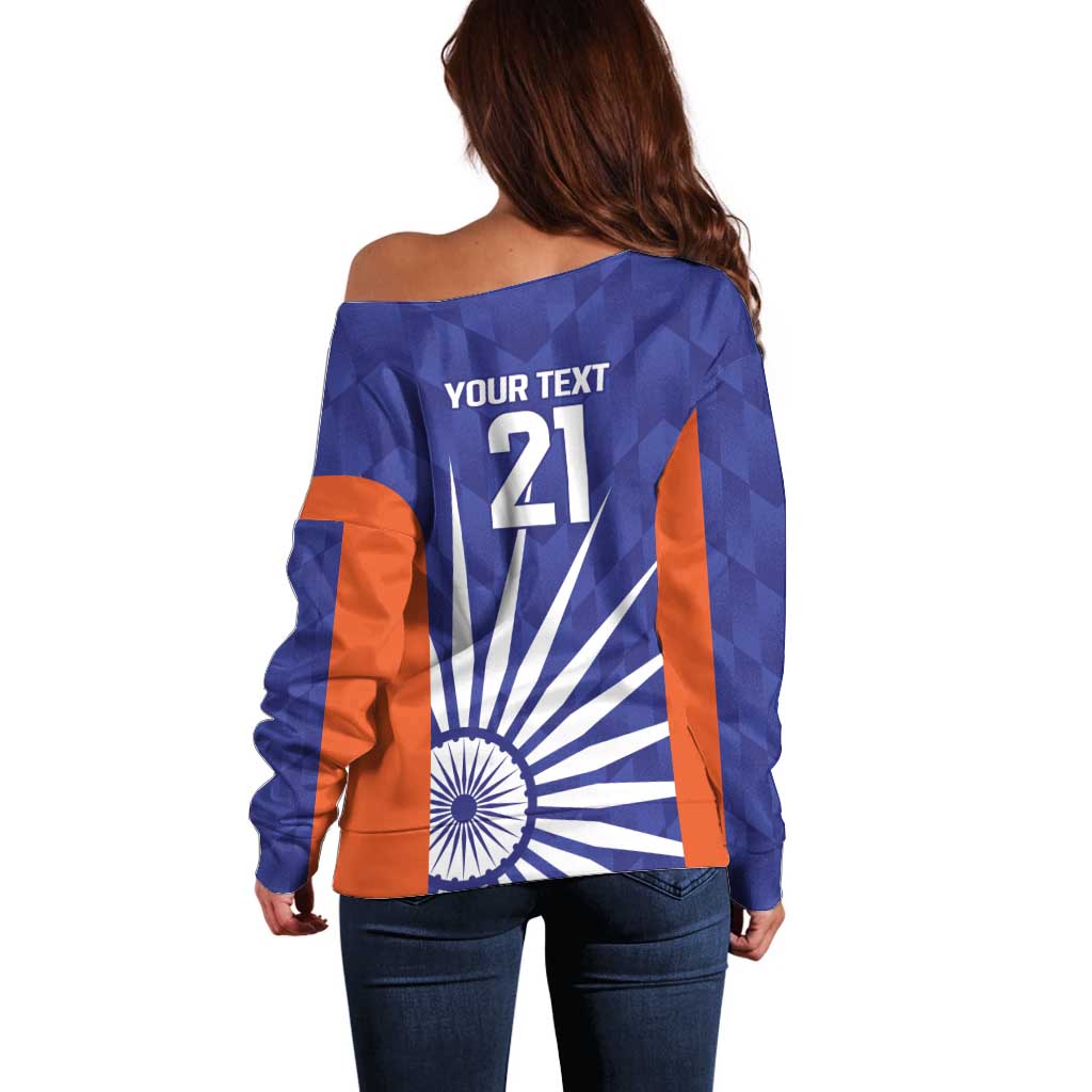 India Cricket Custom Off Shoulder Sweater Ashoka Chakra with Flag Style - Wonder Print Shop