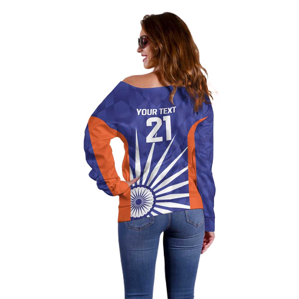 India Cricket Custom Off Shoulder Sweater Ashoka Chakra with Flag Style - Wonder Print Shop