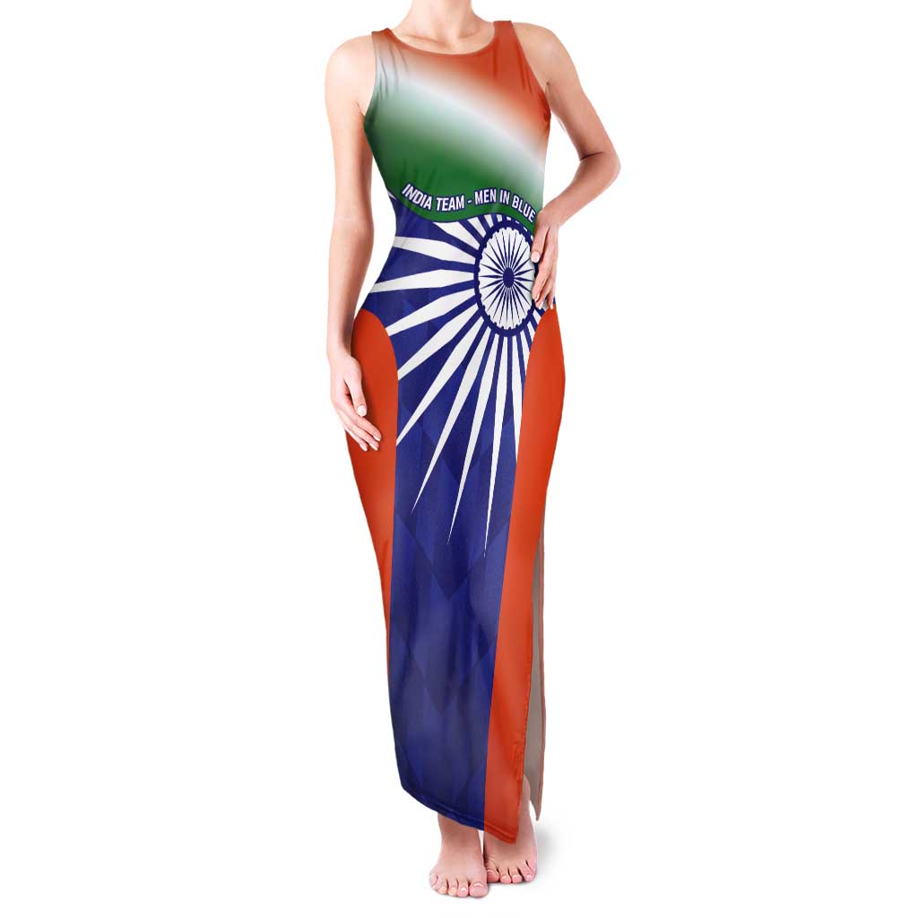 India Cricket Custom Tank Maxi Dress Ashoka Chakra with Flag Style - Wonder Print Shop