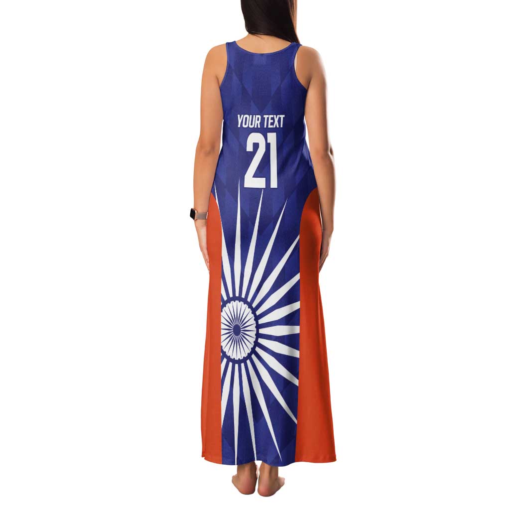 India Cricket Custom Tank Maxi Dress Ashoka Chakra with Flag Style - Wonder Print Shop
