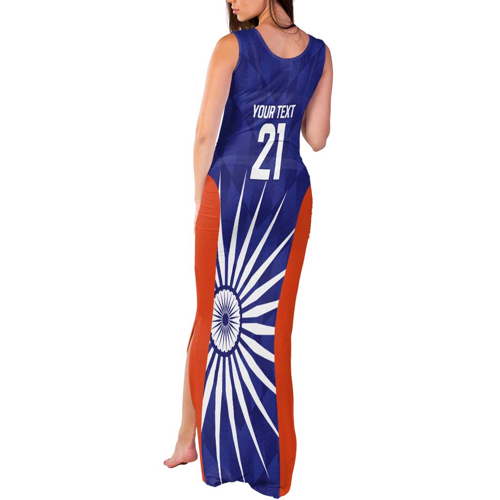 India Cricket Custom Tank Maxi Dress Ashoka Chakra with Flag Style - Wonder Print Shop