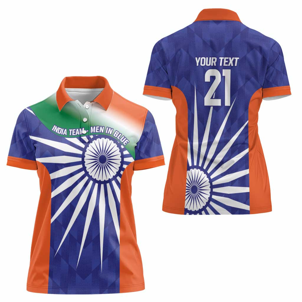 India Cricket Custom Women Polo Shirt Ashoka Chakra with Flag Style - Wonder Print Shop