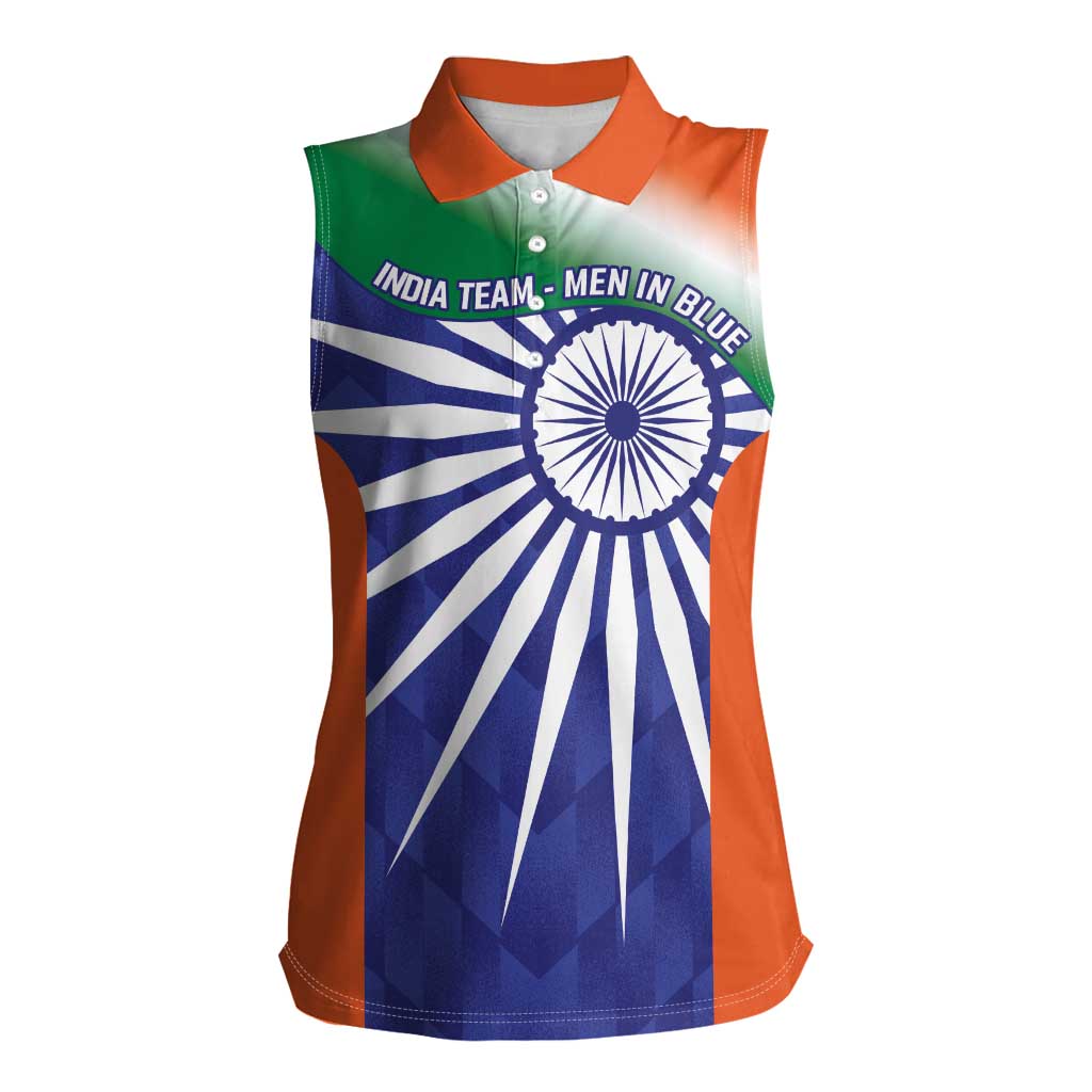 India Cricket Custom Women Sleeveless Polo Shirt Ashoka Chakra with Flag Style - Wonder Print Shop