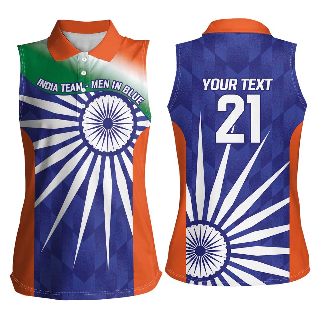 India Cricket Custom Women Sleeveless Polo Shirt Ashoka Chakra with Flag Style - Wonder Print Shop