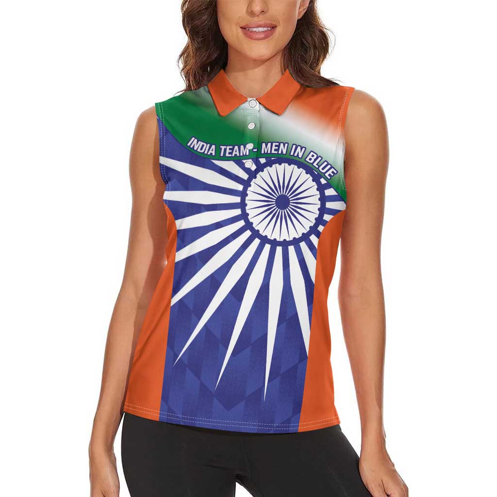 India Cricket Custom Women Sleeveless Polo Shirt Ashoka Chakra with Flag Style - Wonder Print Shop