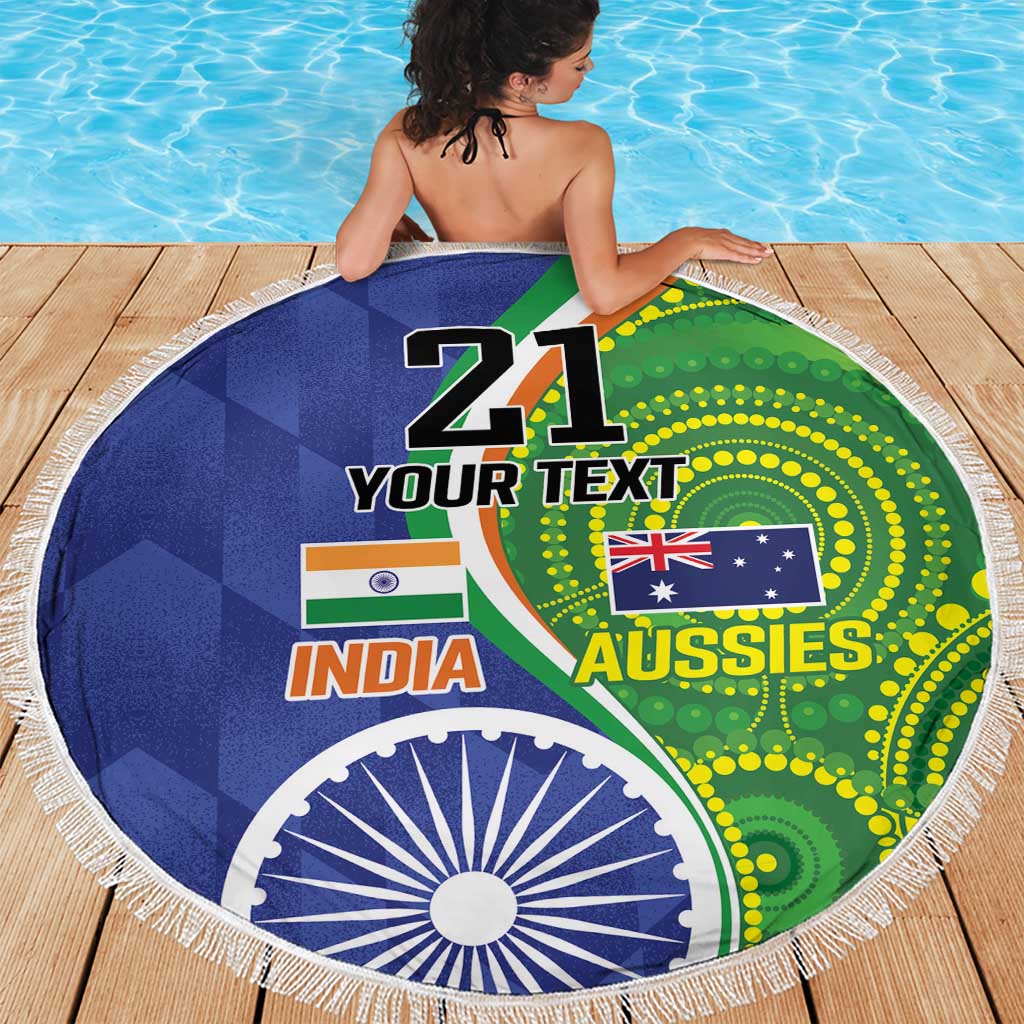 India Vs Australian Cricket Custom Beach Blanket Ashoka Chakra and Aboriginal Together LT9 - Wonder Print Shop