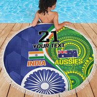 India Vs Australian Cricket Custom Beach Blanket Ashoka Chakra and Aboriginal Together LT9 - Wonder Print Shop