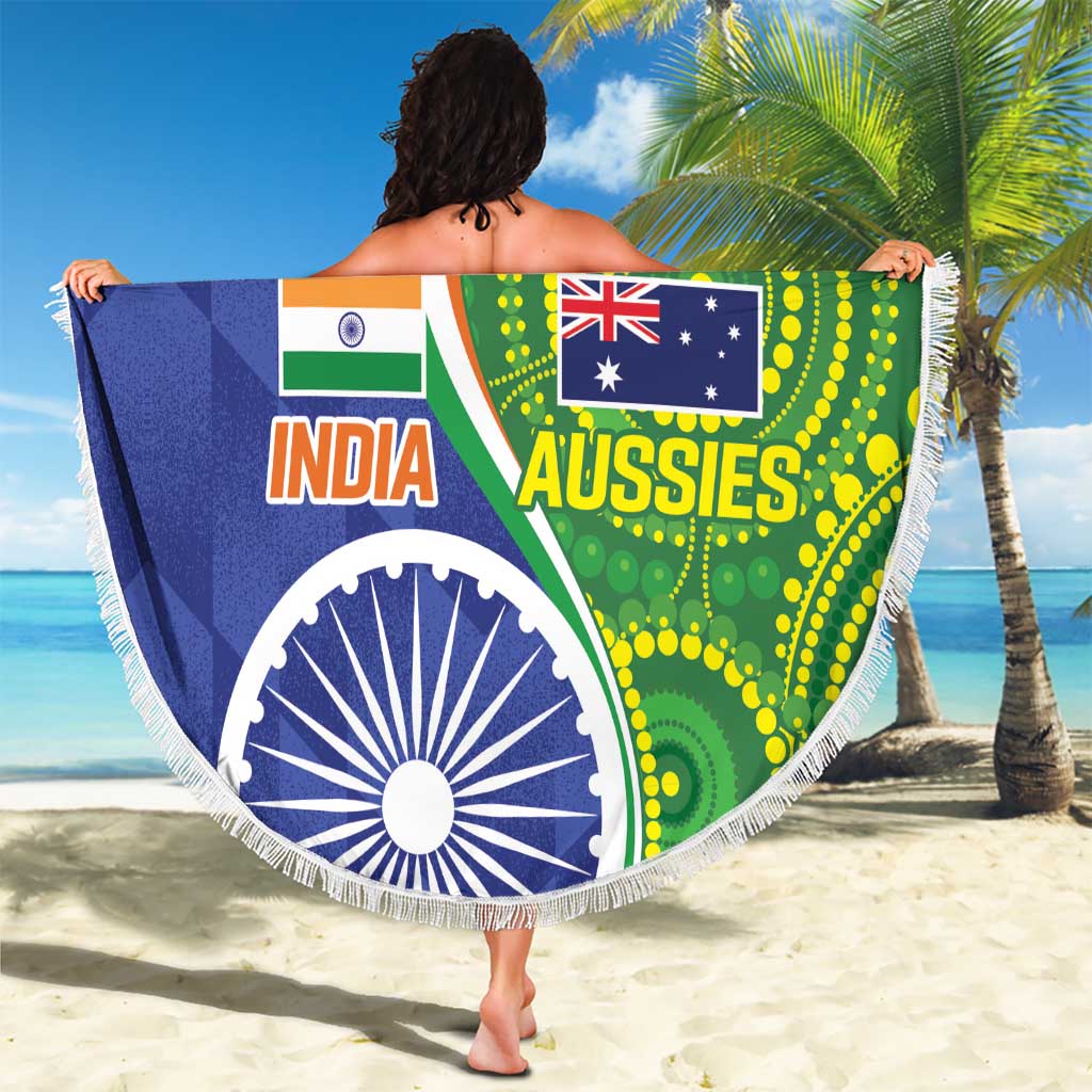 India Vs Australian Cricket Custom Beach Blanket Ashoka Chakra and Aboriginal Together LT9 - Wonder Print Shop
