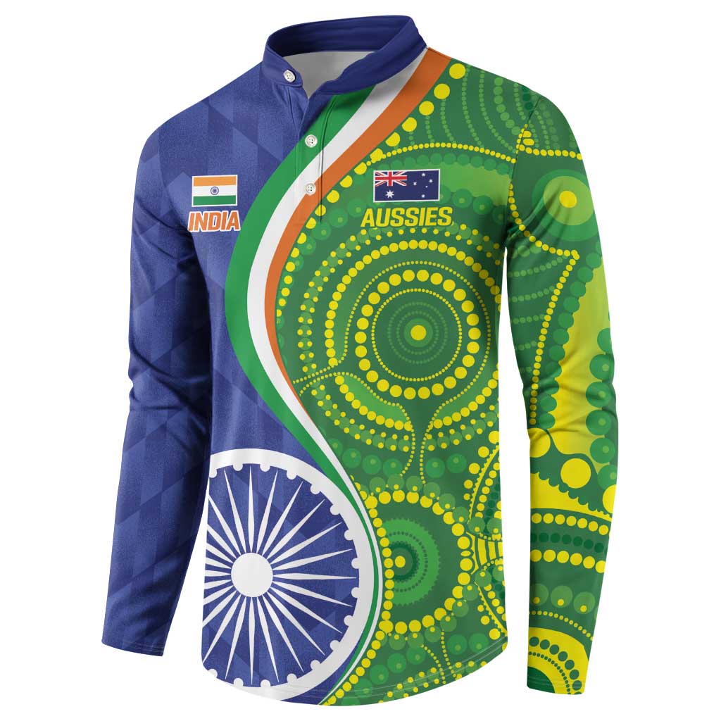 India Vs Australian Cricket Custom Button Sweatshirt Ashoka Chakra and Aboriginal Together LT9 - Wonder Print Shop