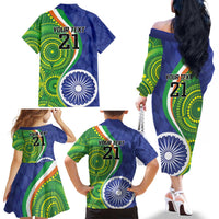 India Vs Australian Cricket Custom Family Matching Off The Shoulder Long Sleeve Dress and Hawaiian Shirt Ashoka Chakra and Aboriginal Together - Wonder Print Shop