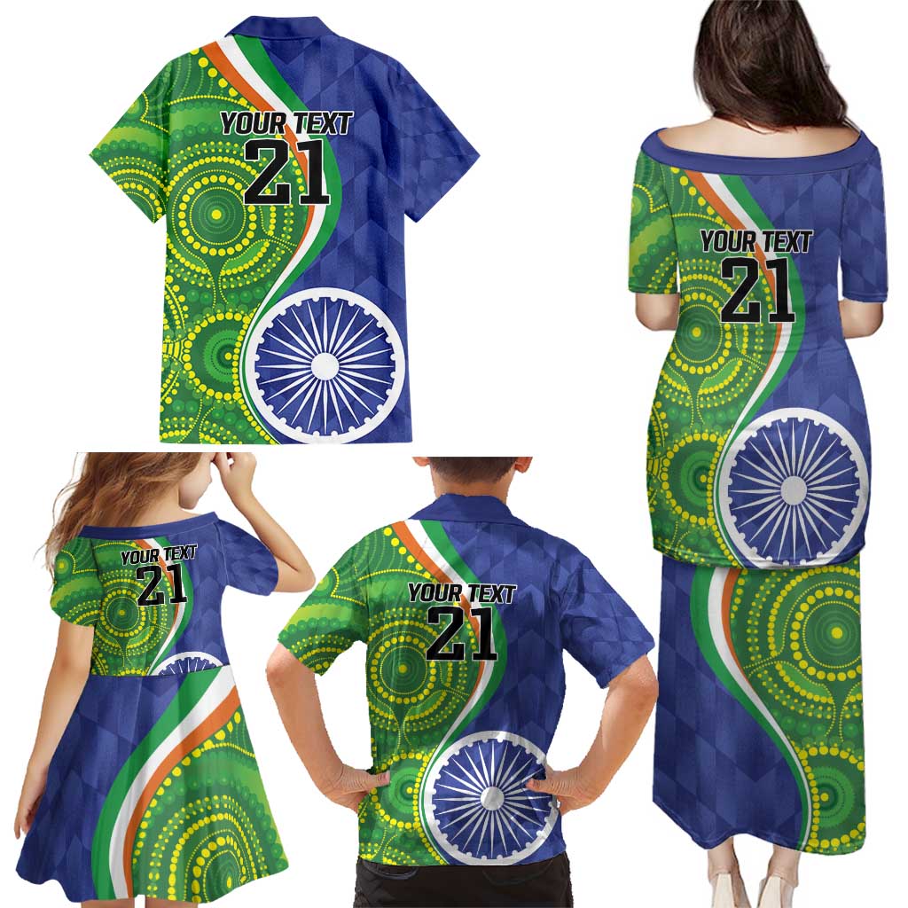 India Vs Australian Cricket Custom Family Matching Puletasi and Hawaiian Shirt Ashoka Chakra and Aboriginal Together - Wonder Print Shop