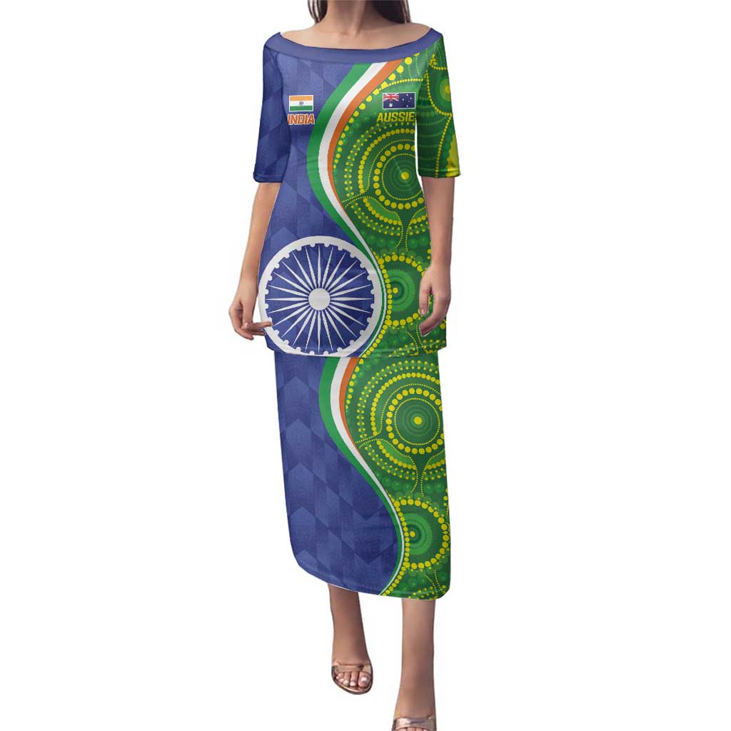 India Vs Australian Cricket Custom Family Matching Puletasi and Hawaiian Shirt Ashoka Chakra and Aboriginal Together - Wonder Print Shop