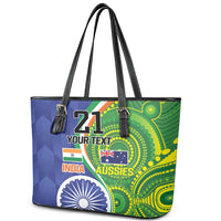 India Vs Australian Cricket Custom Leather Tote Bag Ashoka Chakra and Aboriginal Together - Wonder Print Shop