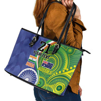 India Vs Australian Cricket Custom Leather Tote Bag Ashoka Chakra and Aboriginal Together - Wonder Print Shop