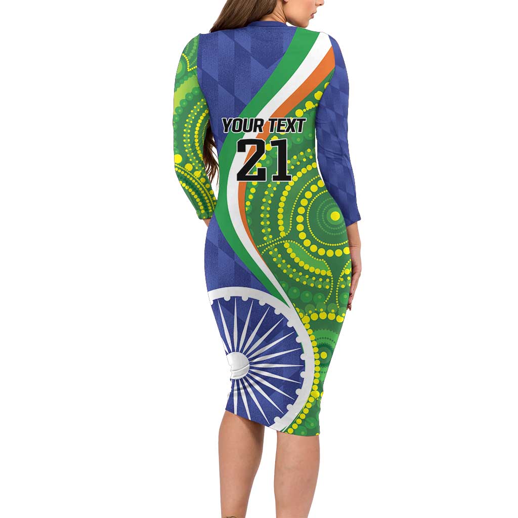 India Vs Australian Cricket Custom Long Sleeve Bodycon Dress Ashoka Chakra and Aboriginal Together - Wonder Print Shop