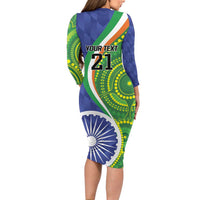 India Vs Australian Cricket Custom Long Sleeve Bodycon Dress Ashoka Chakra and Aboriginal Together - Wonder Print Shop