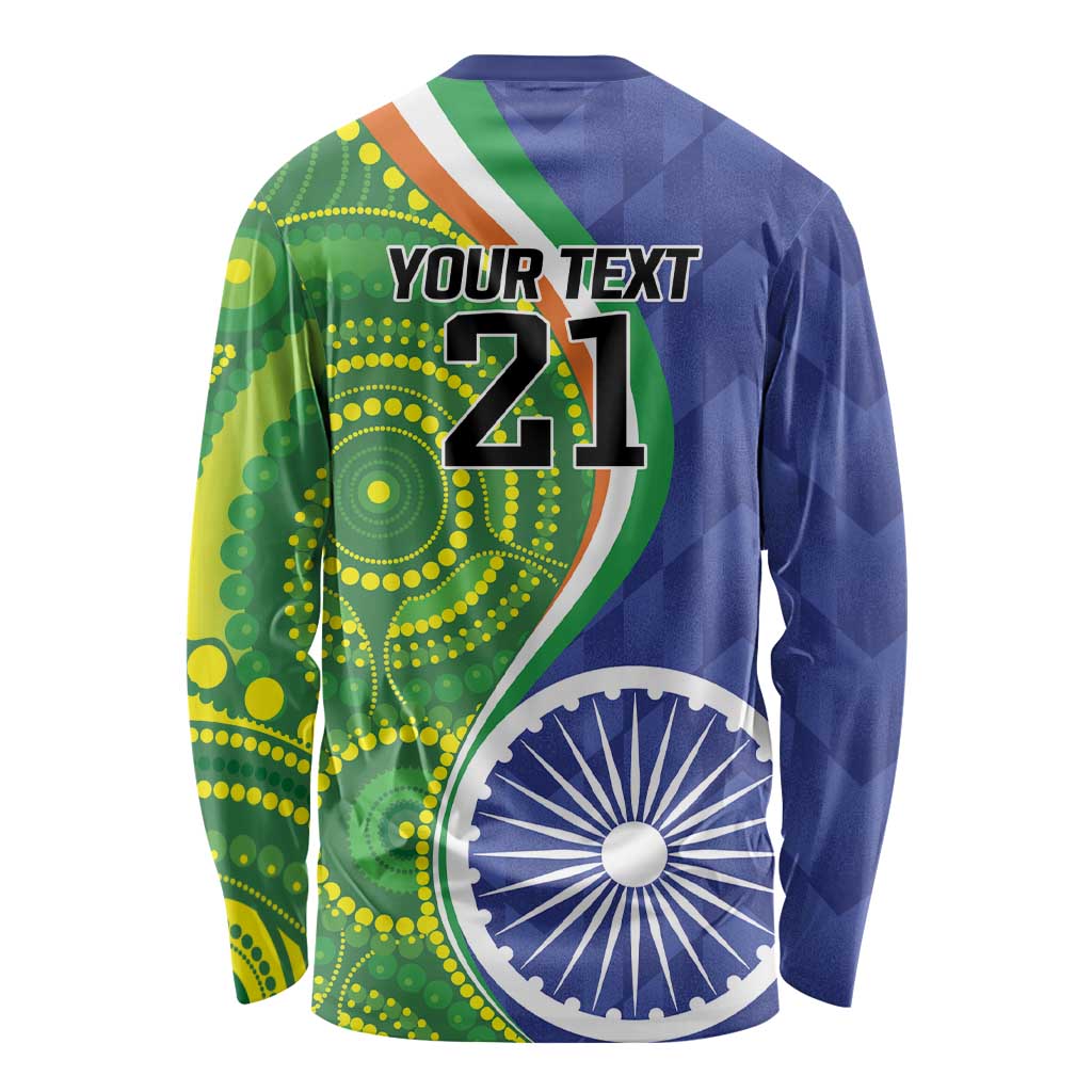 India Vs Australian Cricket Custom Long Sleeve Shirt Ashoka Chakra and Aboriginal Together - Wonder Print Shop
