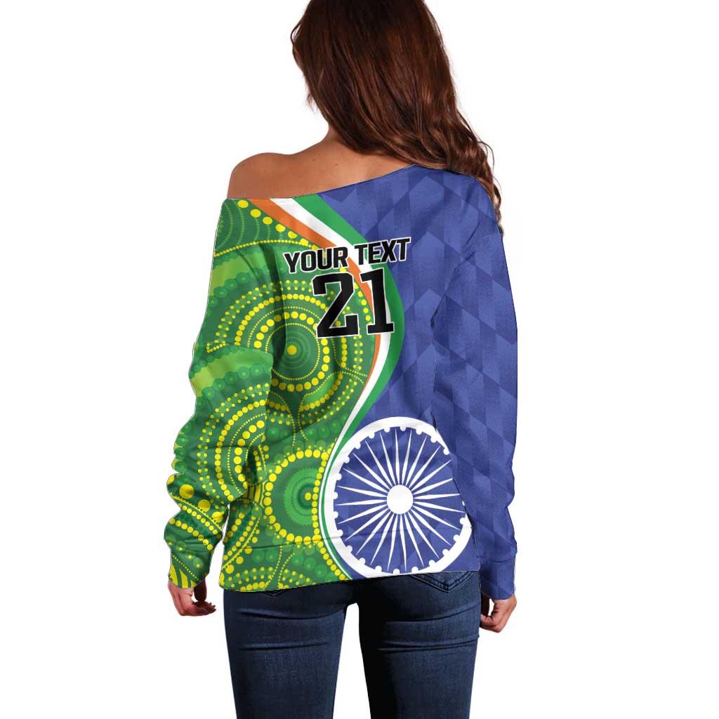India Vs Australian Cricket Custom Off Shoulder Sweater Ashoka Chakra and Aboriginal Together - Wonder Print Shop