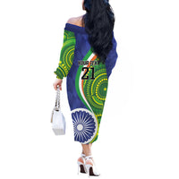 India Vs Australian Cricket Custom Off The Shoulder Long Sleeve Dress Ashoka Chakra and Aboriginal Together - Wonder Print Shop