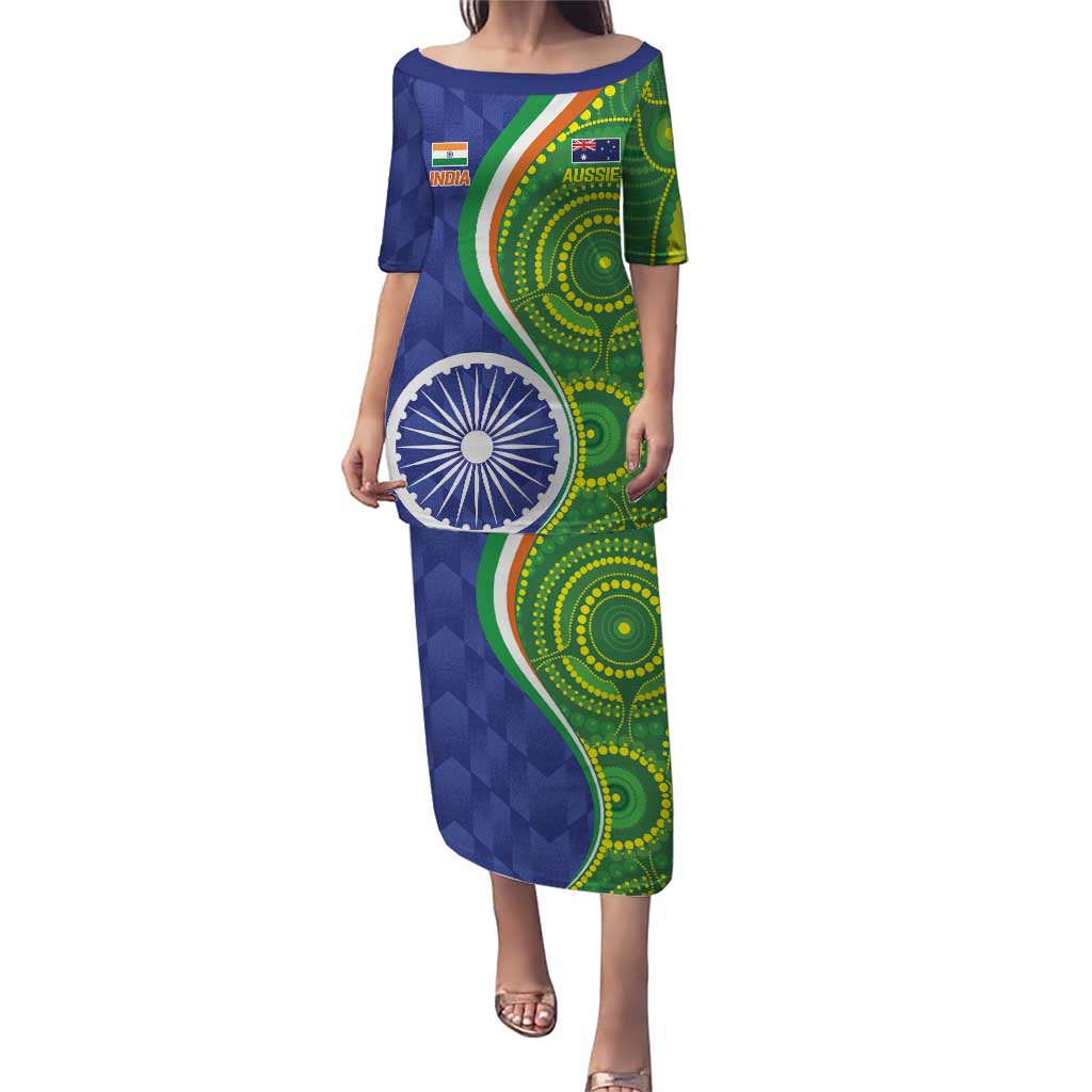 India Vs Australian Cricket Custom Puletasi Ashoka Chakra and Aboriginal Together - Wonder Print Shop
