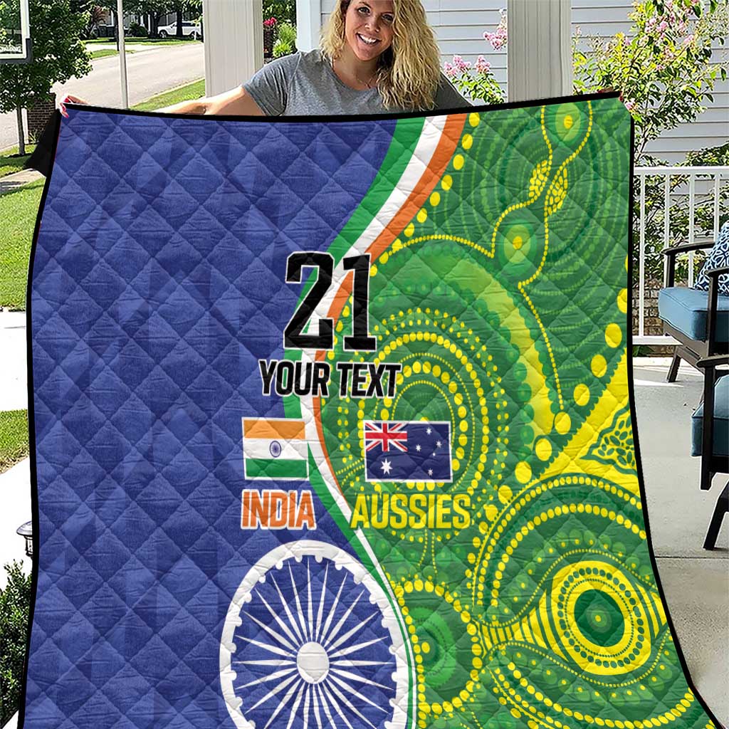India Vs Australian Cricket Custom Quilt Ashoka Chakra and Aboriginal Together - Wonder Print Shop