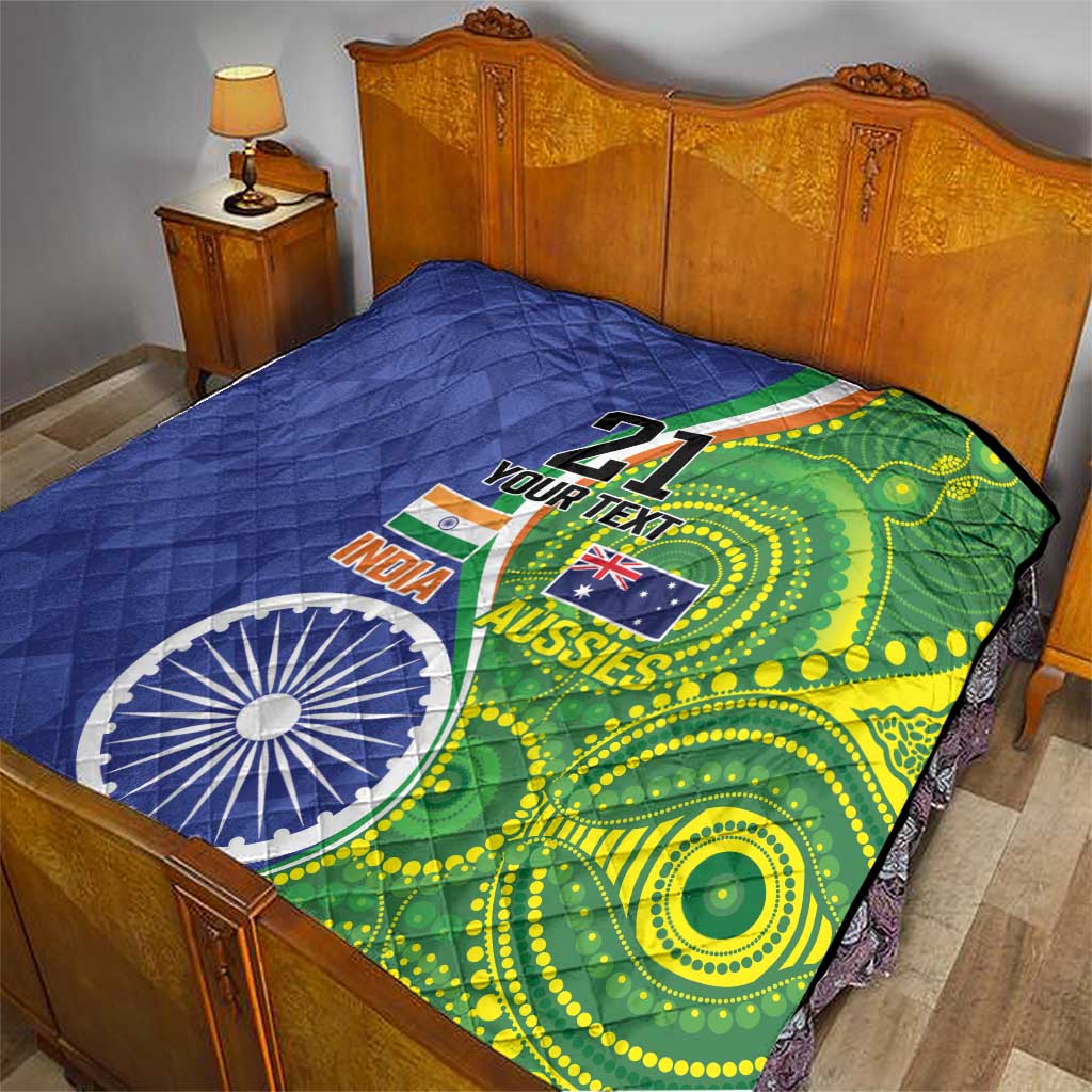 India Vs Australian Cricket Custom Quilt Ashoka Chakra and Aboriginal Together - Wonder Print Shop