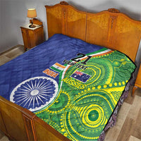 India Vs Australian Cricket Custom Quilt Ashoka Chakra and Aboriginal Together - Wonder Print Shop